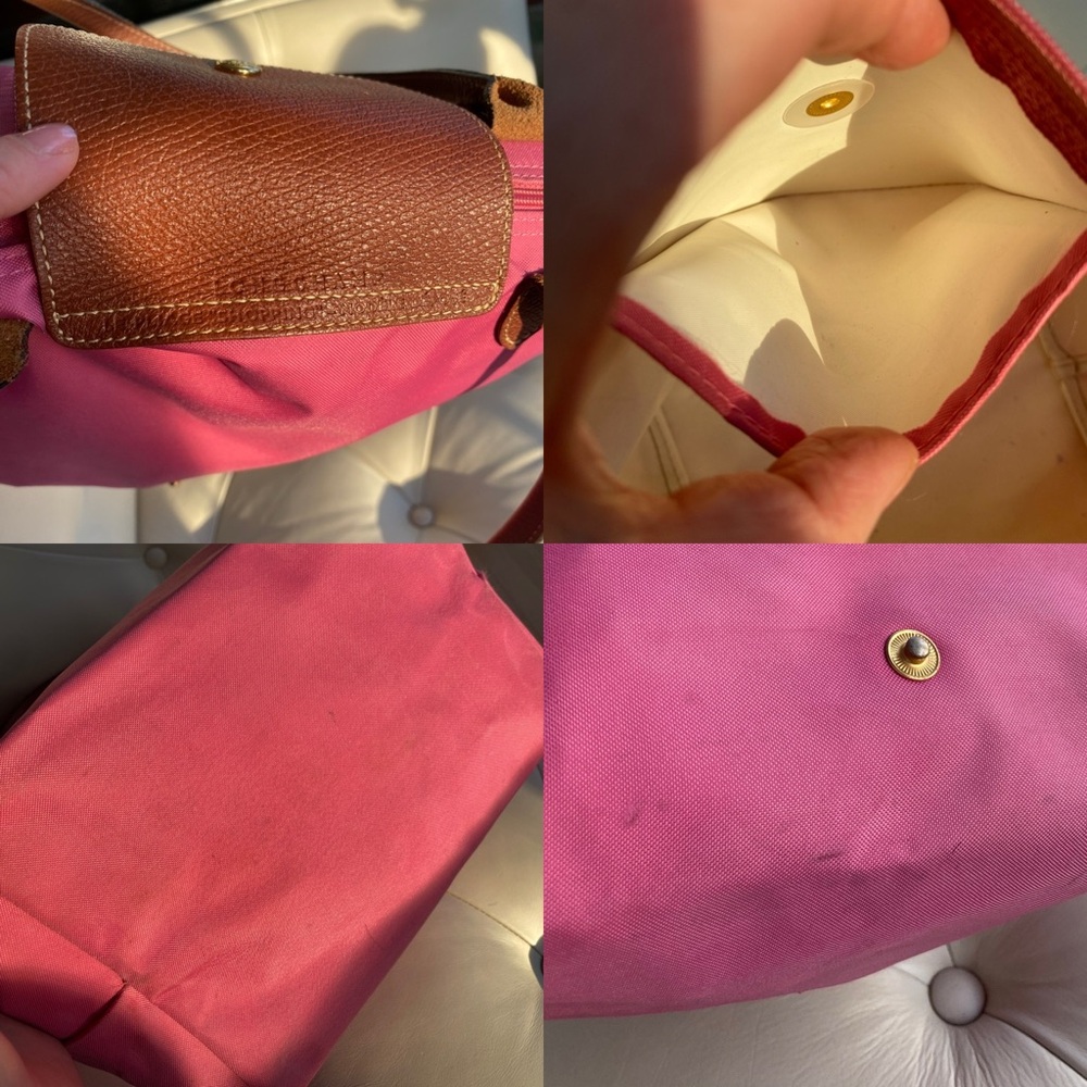 Longchamp Le Pliage Original Medium Tote Hot Pink Magenta Nylon Brown Leather - Picture 15 of 16